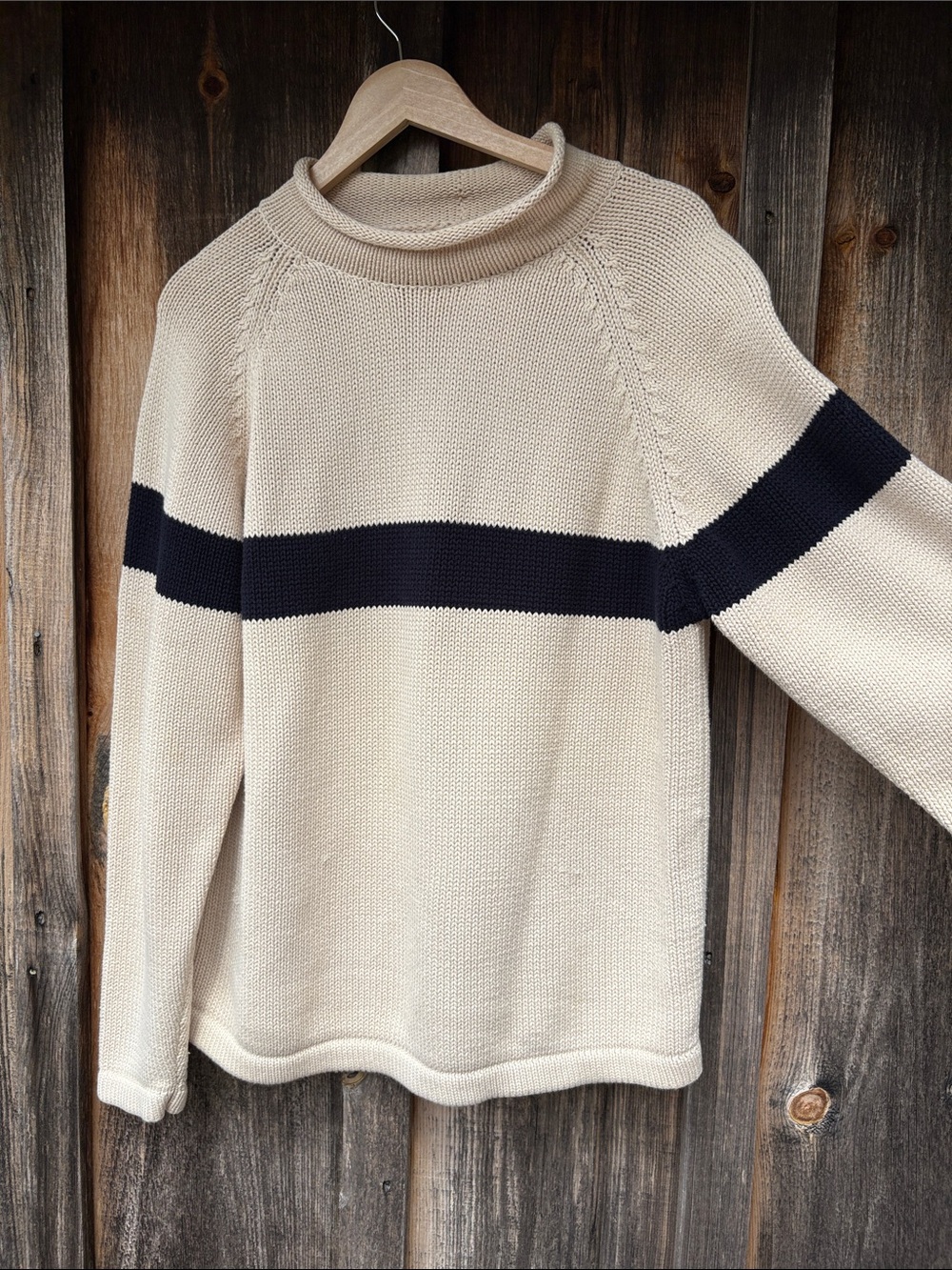 GAP Cream Crewneck Sweater with Black Chest Stripe